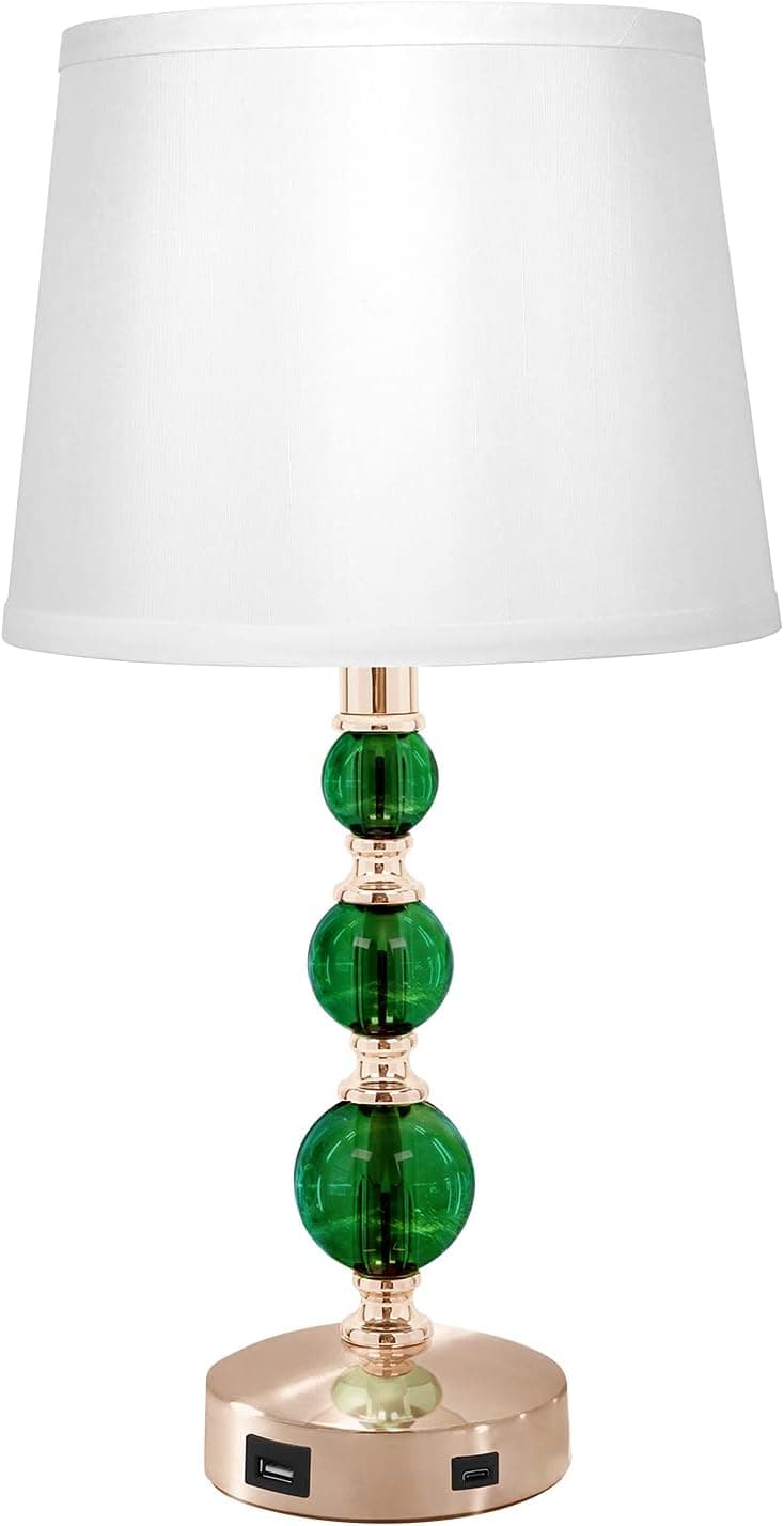 Unfusne Crystal Table Lamps for Bedroom Set of 2 Bedside Nightstand Lamps with Fabric Shade, Small Lamp for Living Room, Home,Office(LED Bulb Included) (Green-1)
