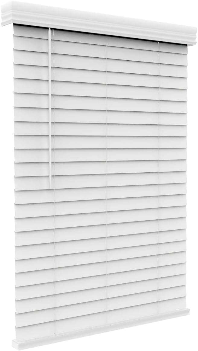 ARLO Faux Wood Blinds, 2" Cordless Horizontal Blinds with Crown Valance, 24" W x 70" H, White