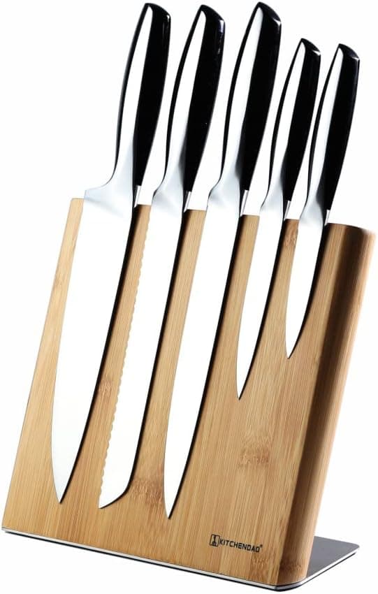 KITCHENDAO Magnetic Knife Holder with 50% Stronger Magnets - Better Bamboo Wood - Magnetic Knife Guard Holder, Organizer Block Without Knives