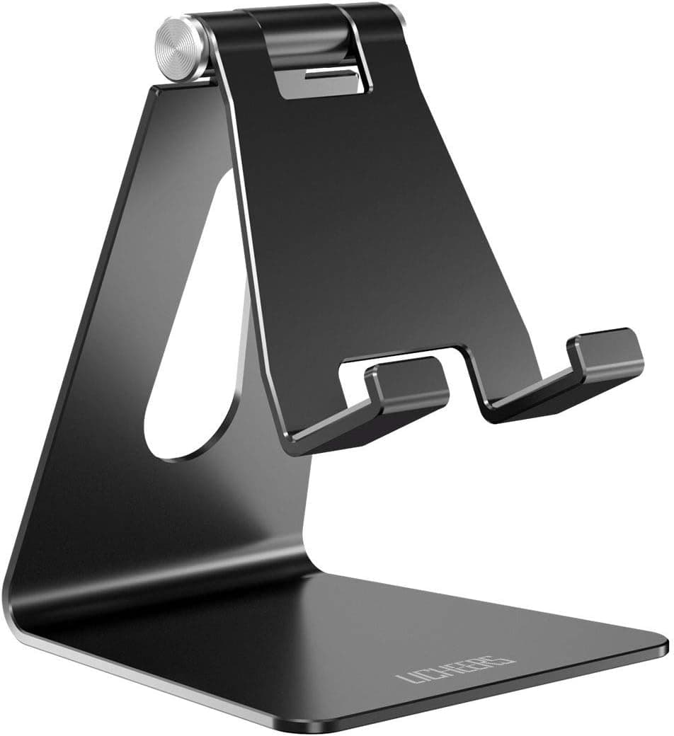 Cell Phone Stand, licheers Adjustable Phone Holder Cradle Dock for Desk, Compatible with iPhone Xs Max XR X 6 6s 7 8 Plus SE 5s 5 5C, Nintendo Switch, Desk Accessories, All Android Smartphone-Black