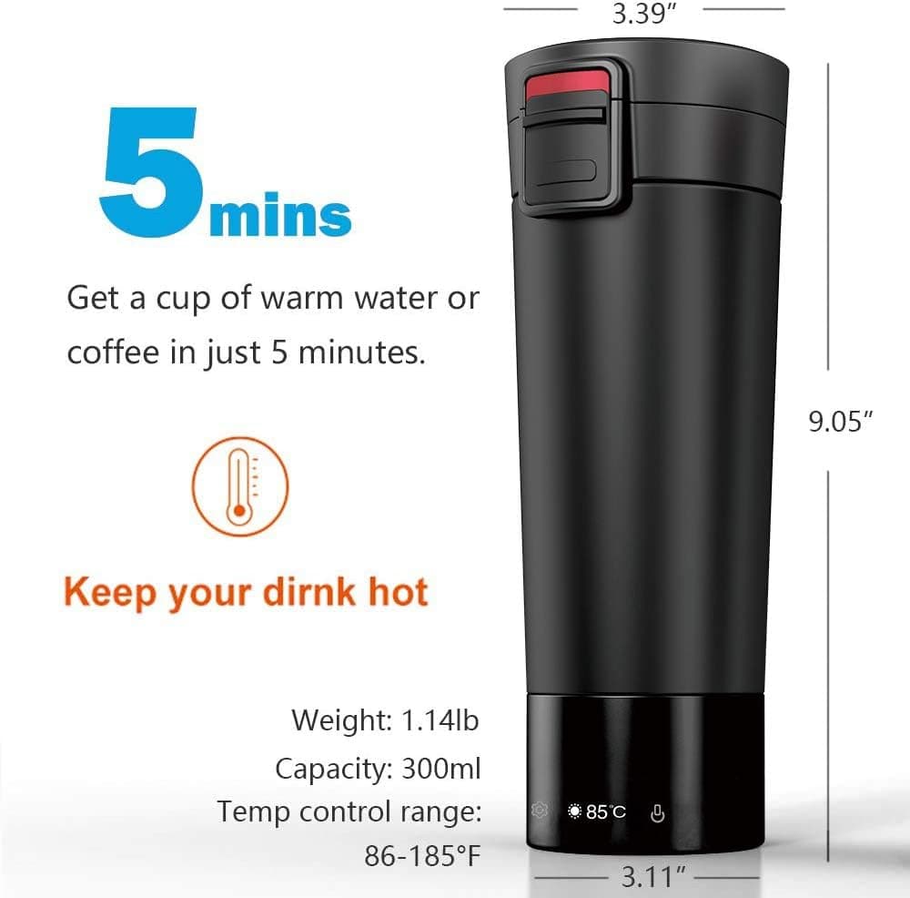 GLACUS Heated Travel Coffee Mug, Temperature Control Travel Mug with Long Lasting Battery for Warm Milk, Tea, Water.… (Black 10oz")