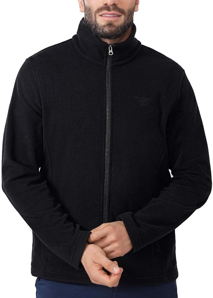 outdoorgo Men's Full-Zip Polar Fleece Jacket with Pockets Softshell Pile Sherpa Coat Sweater for Winter