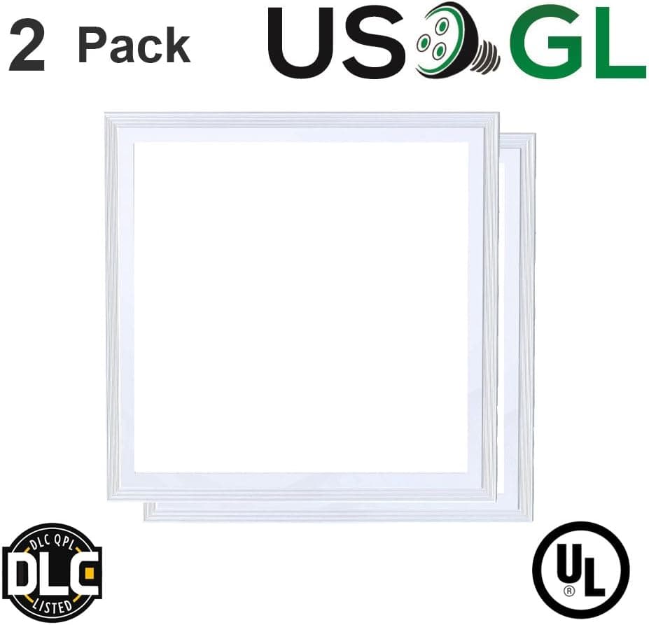 2 Pack, 40W LED Edge-Lit Flat Panel 2x2 Ft, White Frame Troffer, 5000K (Daylight), Ultra Thin Lighting Fixture, DLC Qualified and ETL Listed