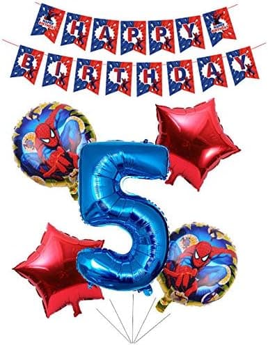 BCD-PRO 5th Birthday Spiderman Balloons and Banner for Party Supplies Decorations
