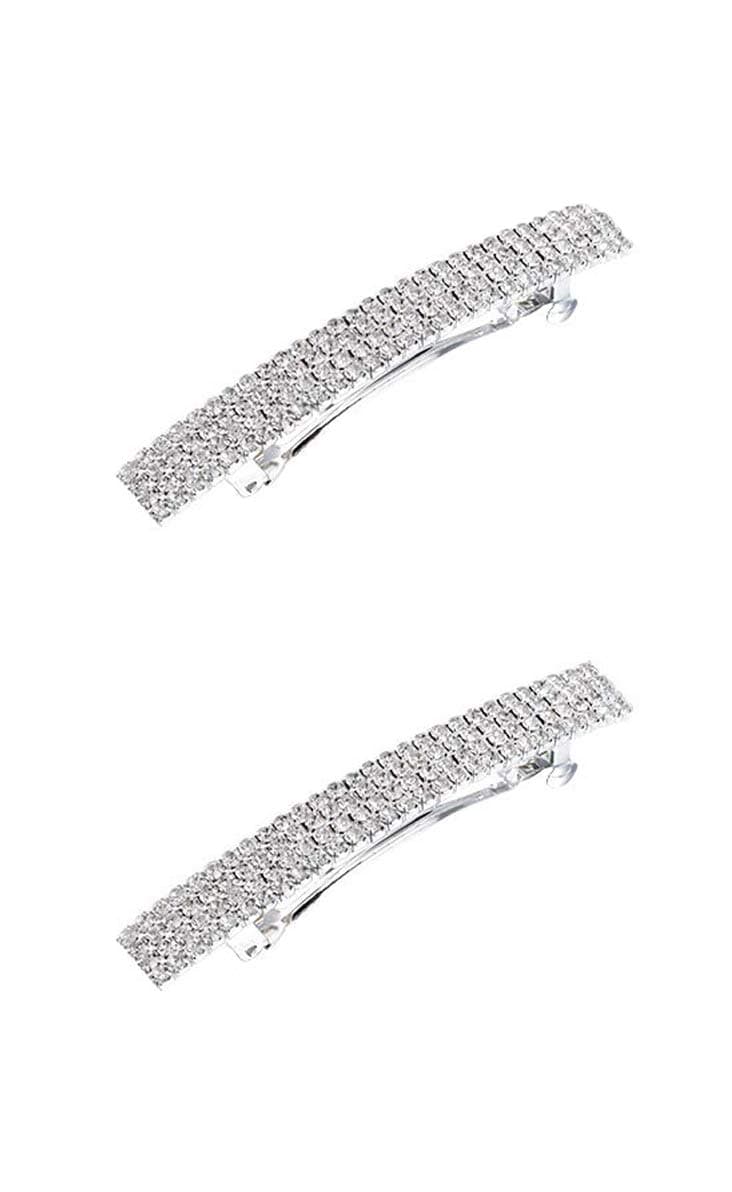 2Pcs Fashion Elegant Three Row Rhinestone Hair Clip Ponytail Holder Sparkly Metal Spring Hair Clips Barrette Accessories for Women Lady Girl Teen Hair Jewelry-Silver