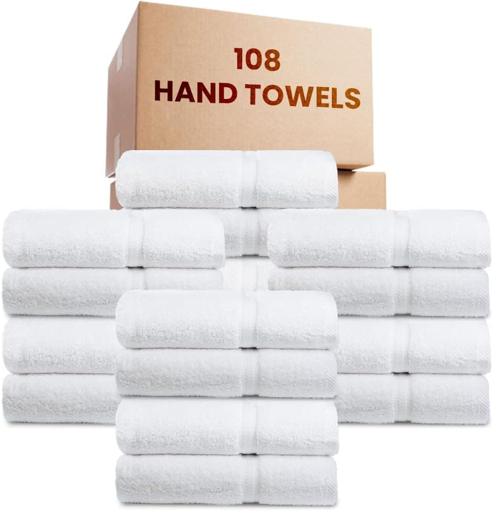 Mikado Egyptian Luxury 108 Quality White Hand Towels - Save $149 in Bulk Hand Towels -108 Pieces Wholesale Pack (16x30)