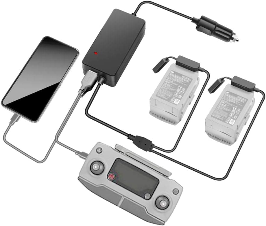 Hanatora 4 in 1 Battery Car Charger for DJI Mavic 2 Zoom/Pro/Enterprise and Remote Controller,Four Output (2 x Battery+2xUSB),Multiple Rapid Charging Hub