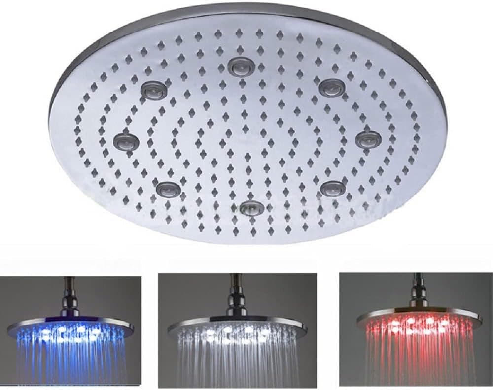 Cascada Round Rainfall LED Shower Head, Heavy Duty Metal (Without Shower Arm) (16 Inch, Oil Rubbed Bronze)