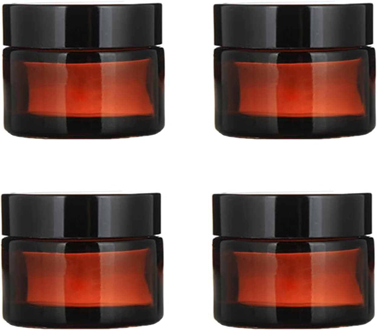 UPSTORE 4pcs 1oz 30ml Empty Amber Glass Straight Sided Jar Cosmetic Containers Jars Plastic Black Lid