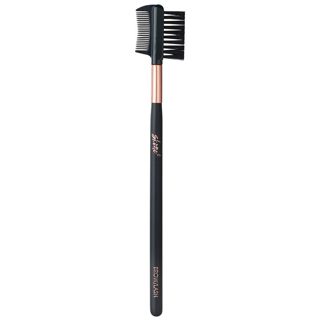 Skone Cosmetics Brow/Lash Brush - Luxe Premium Rose Gold and Synthetic Eyebrow Brush and Comb - Professional Grade Nylon Eyelash Brush and Comb - Dual Side Eyelash Comb and Eyebrow Brush - Brow and Lash Brush Shaper Makeup Tool - Cruelty Free Makeup Brushes