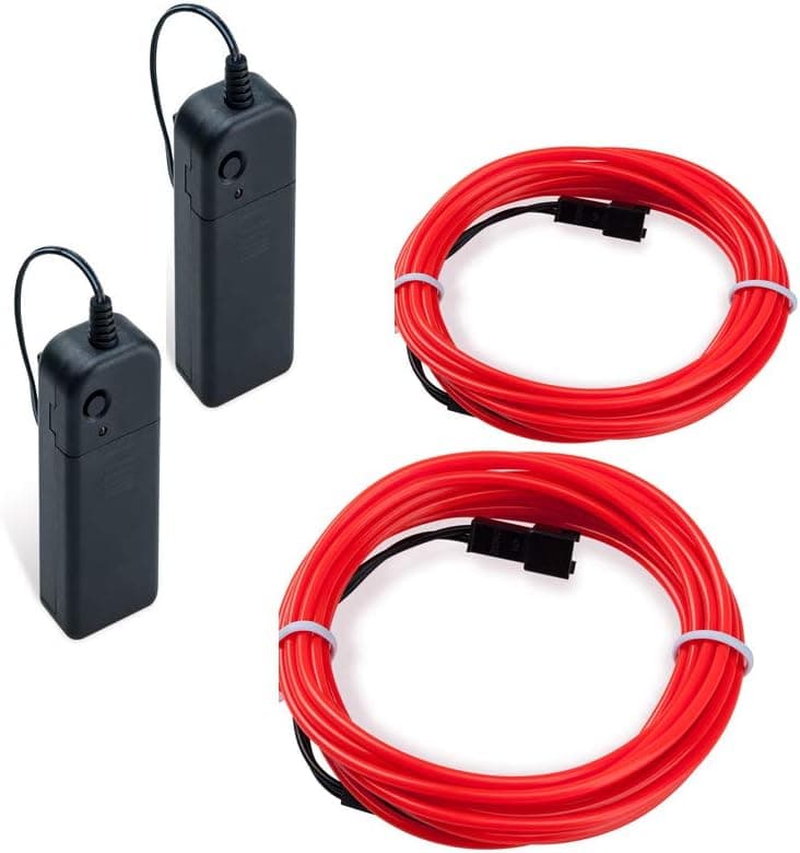 Lychee Super bright Portable Glowing Neon Light El Wire belt tape w/ Battery Pack For Party costum ,Halloween,Burning festival decoration. (3m &2Pack, Red)