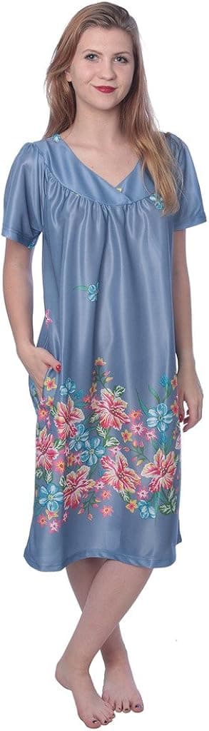 Women's Short Sleeve Housecoat Floral Duster Nightgown
