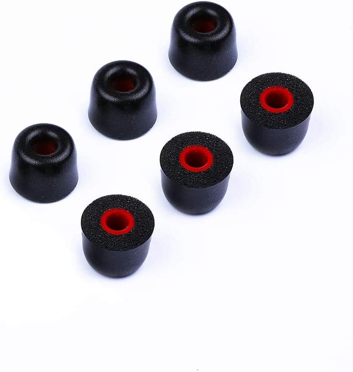 Light Harmonic Memory Foam Ear Tips Noise Reduction | Dust Proof | Replacement for 4.5-5 mm Earphones | Provides Great Seal & Sound Isolation | Premium Comfortable Large Size | 6 Pieces (Black & Red)