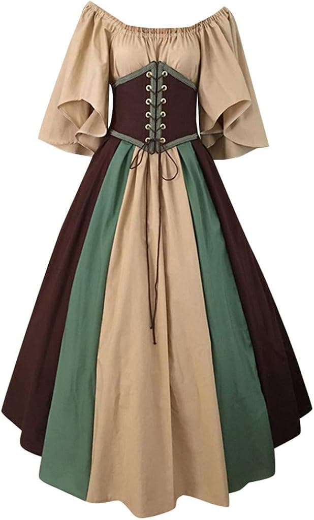 Women's Plus Size Victorian Dress Flare Sleeve Off Shoulder Medieval Vintage Dresses with Corset Patchwork Ball Gown