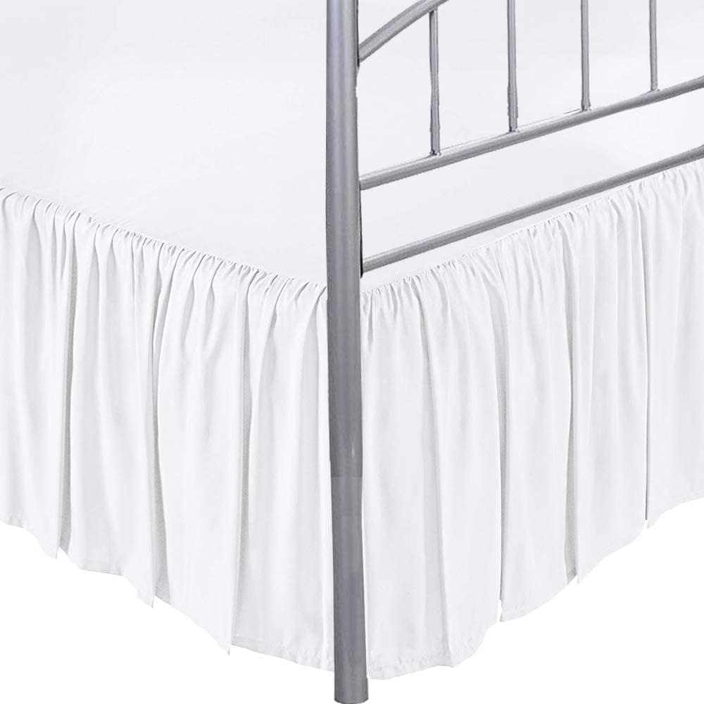 Queen Size, White Solid - Ruffled Bed Skirt with Split Corner- 20 Inch Drop of Bed Skirt - 100% Poly Cotton, 400 Thread Count- Dust Ruffled Bed Skirt, Easy to fit on Bed.