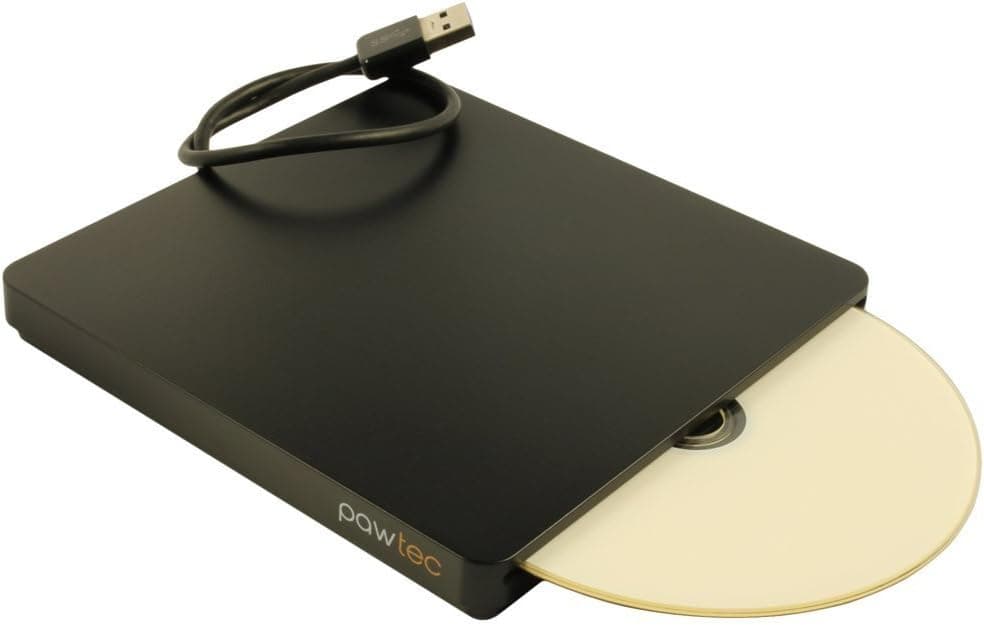 Pawtec UltraSlim External USB 3.0 Slot-Loading BDXL 3D Blu-Ray Writer/Burner for PC or Mac - Black