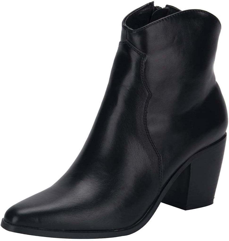 WSKEISP Chunky Heel Ankle Boots, Women's Pointed Toe Side Zip Mid Heeled Short Booties Black PU US Size 7