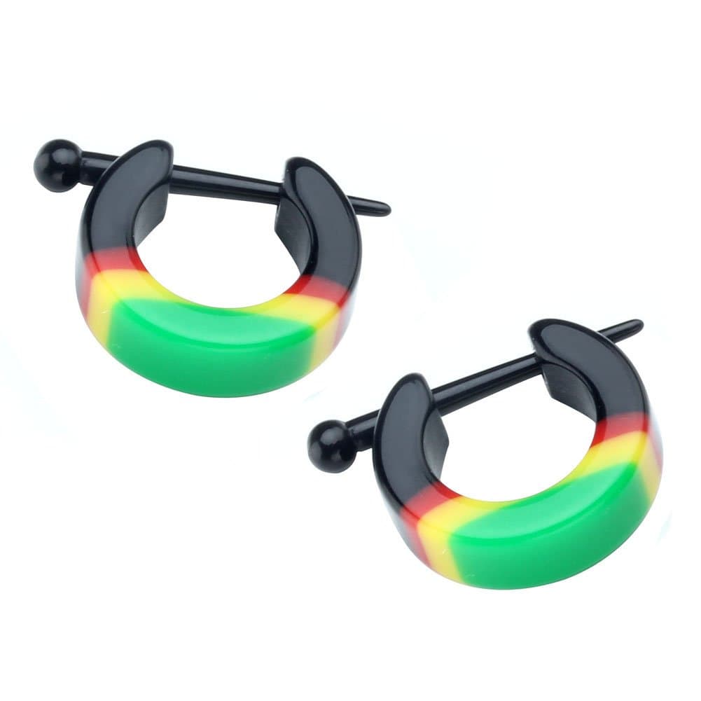 CA Pair 14G (1.5mm) Rainbow Acrylic Hoop Huggie Ear Stud Men's Women's Earring