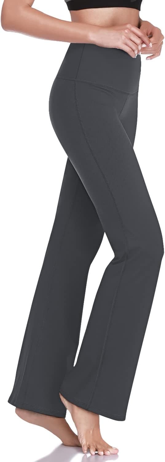 HISKYWIN Inner Pocket Yoga Pants 4 Way Stretch Tummy Control Workout Running Pants, Long Bootleg Flare Pants