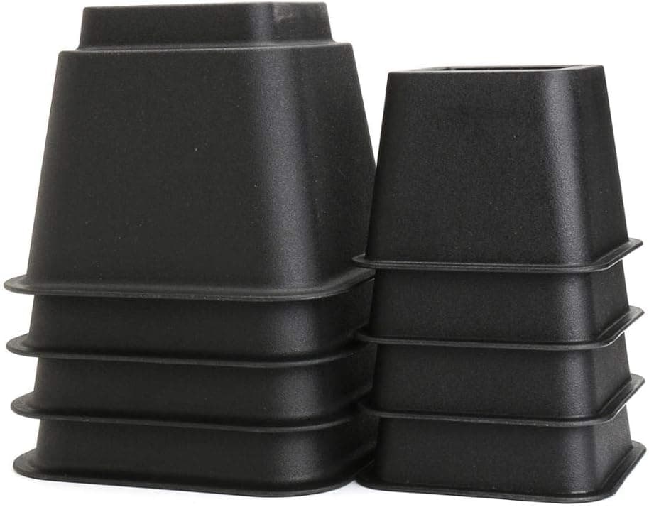 HomeRoots Bed Risers Set of 8 Heavy Duty Plastic 3, 5 or 8 Inch Adjustable Risers for Bed, Furniture Sofa, Table, and Chair - Black