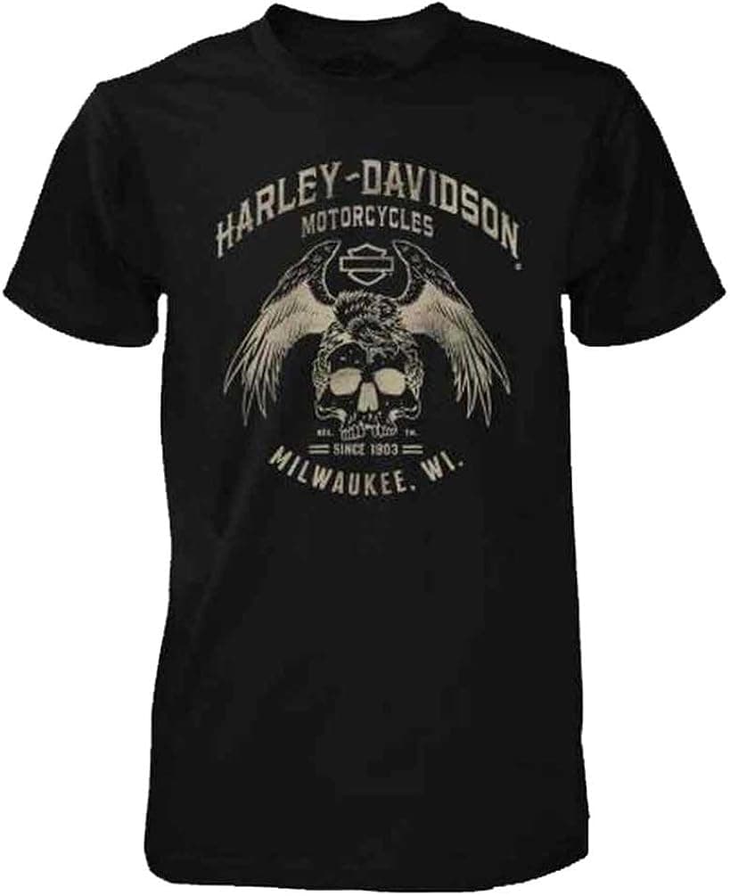 Harley-Davidson Men's Black Label Washed Short Sleeve Edgy Skull Tee, Black