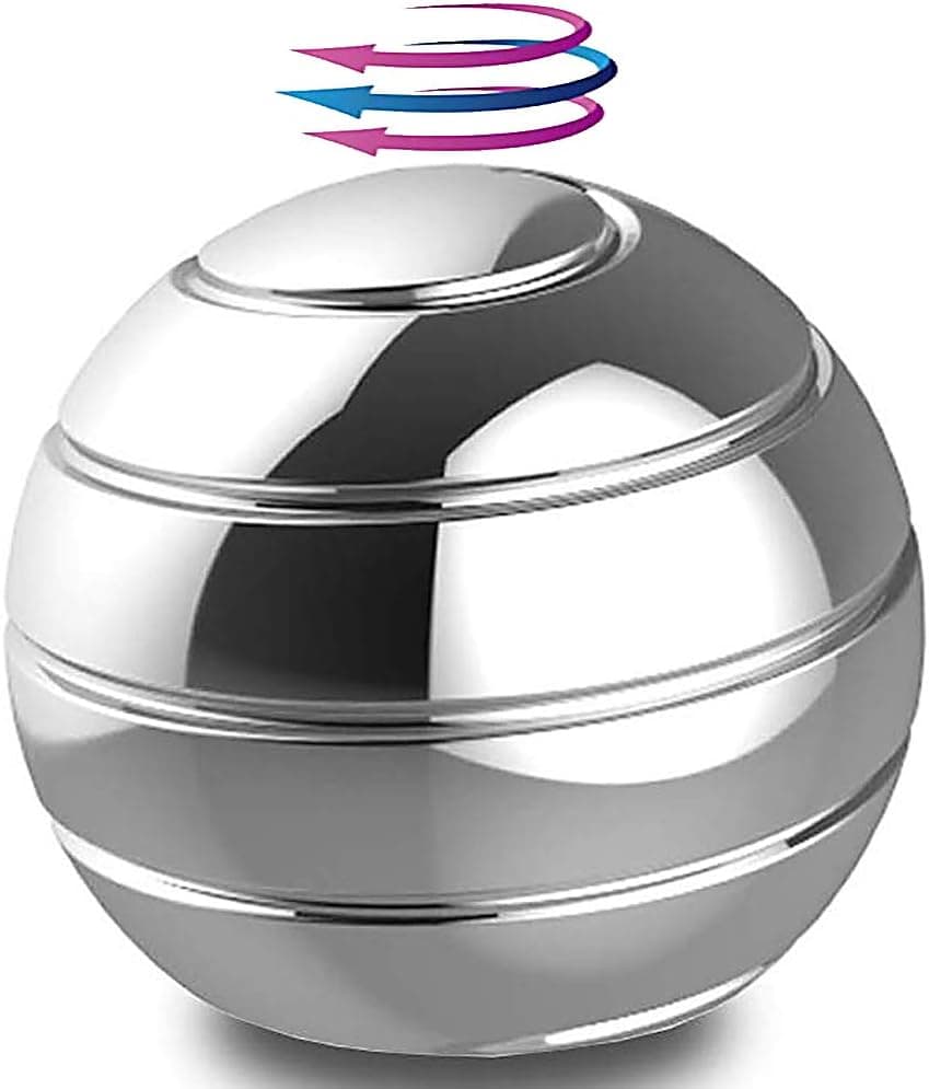DBlosp Kinetic Desk Toys,Full Body Optical Illusion Spinner Ball,Gifts for Men,Women,Kids 2.13” Size (Silver)