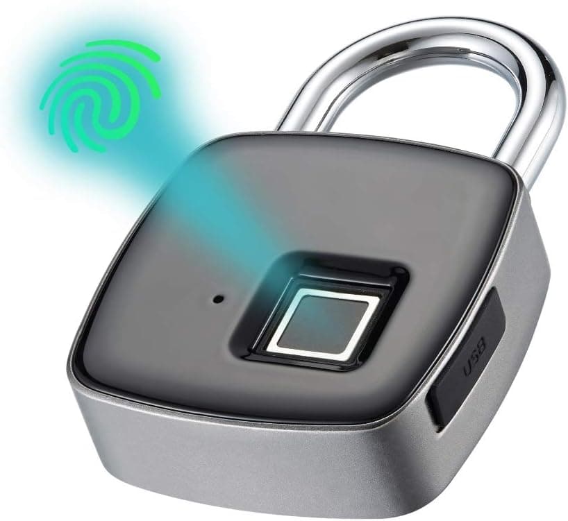 Fingerprint Padlock, iWings Keyless Biometric Lock for Gym, Locker, Door, Backpack, Luggage Suitcase, Bike, Office, IP65 Waterproof, Micro-USB Rechargeable,Black