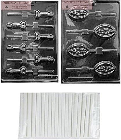 SMALL PECKER POP Adult Chocolate Candy Mold & Lady Lolly Adult Chocolate Candy Mold + Copyrighted Molding Instructions + 25 STICKS
