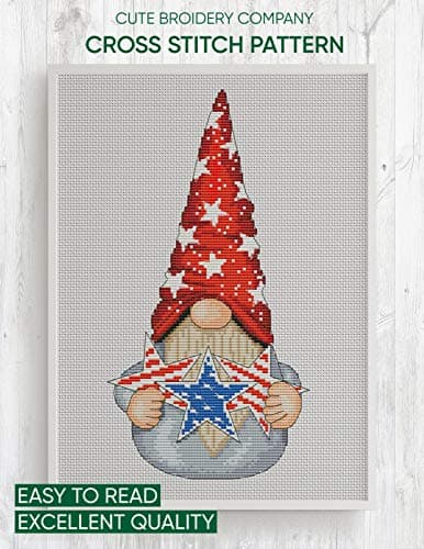 Cross stitch pattern: Patriotic gnome : Counted cross stitch