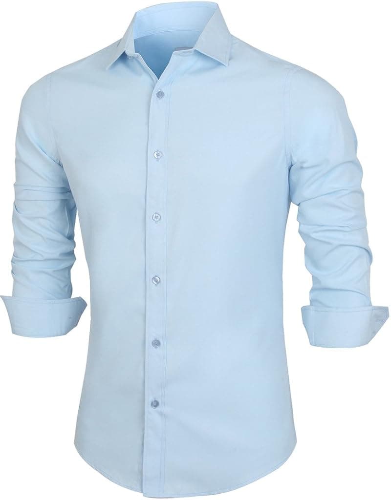 Emiqude Mens Casual Slim Fit Long Sleeve Solid Dress Shirt Medium Blue
