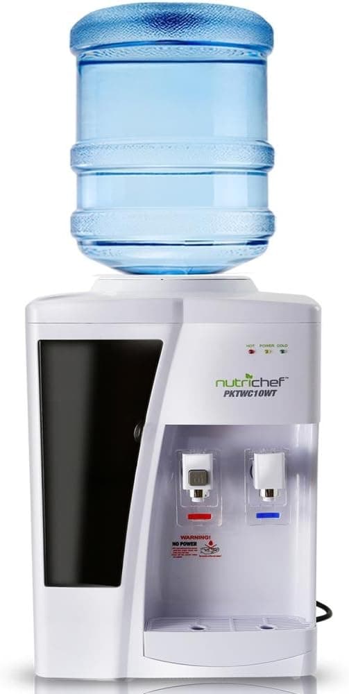 Nutrichef Countertop Water Cooler Dispenser - Hot & Cold Water, with Child Safety Lock. (White)