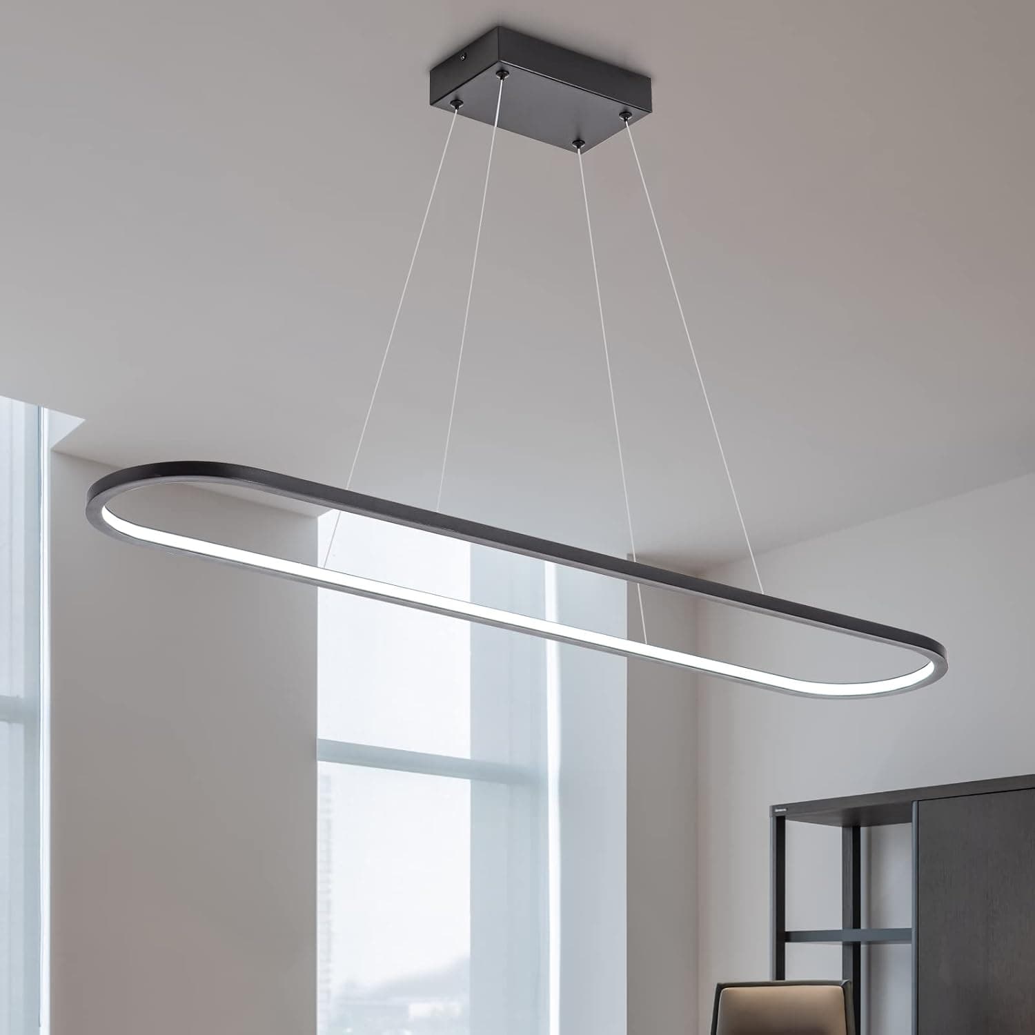 MADEM Modern LED Chandelier 3CCT & Dimmable Linear Chandelier 36W Contemporary Kitchen Island Pendant Lighting for Dining Table Living Room Kitchen Island, Black