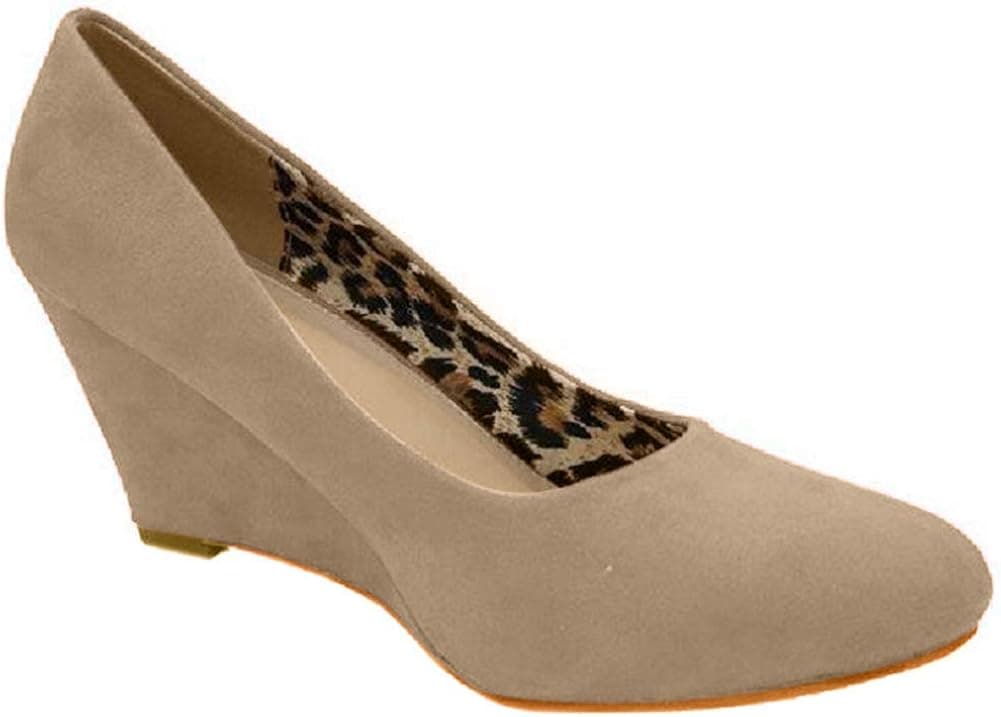 Bella Marie Womens Nine-5 Classic Almond Toe Mid Wedge Pump Slip On Shoes,5.5 B(M) US,Taupe