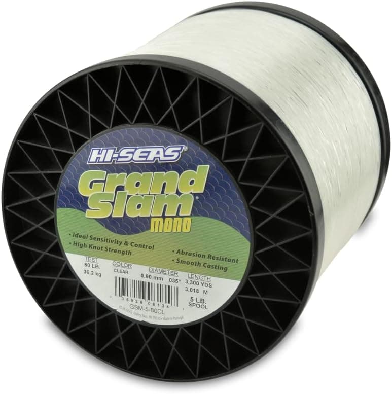HI-SEAS Grand Slam Monofilament Fishing Line - Strong & Abrasion Resistant in Clear, Pink, Green, Smoke Blue, Fluorescent Yellow Freshwater & Saltwater - 5 lb Spool