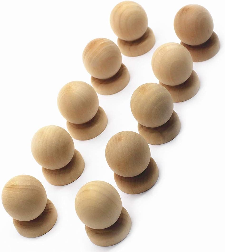 WEICHUAN 10PCS Ball with Base Shape Unfinished Wood Drawer Knobs Pulls Handles - Cabinet Furniture Drawer Knobs Pulls Handles (Diameter: 1-3/8 Inches Height: 1-3/4 Inch)