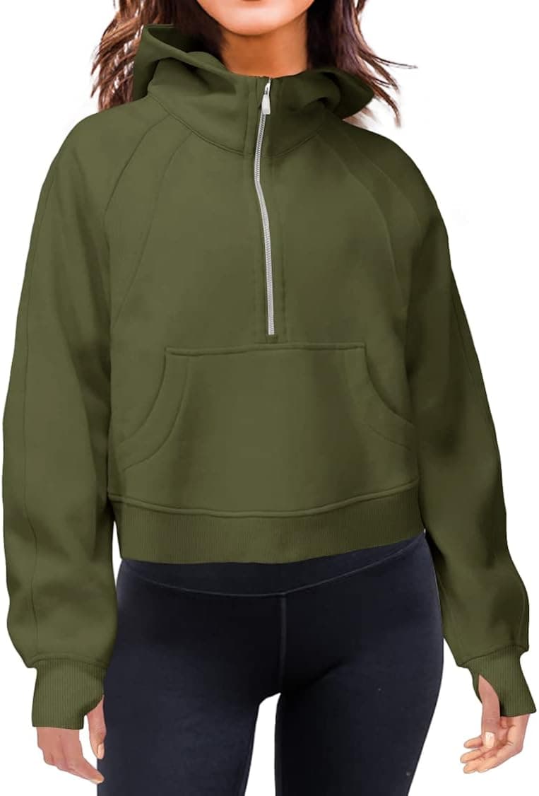 LEEDYA Women's Half Zip Hoodie Long Sleeve Cropped Sweatshirt Fleece Lined Collar Pullover Sweater