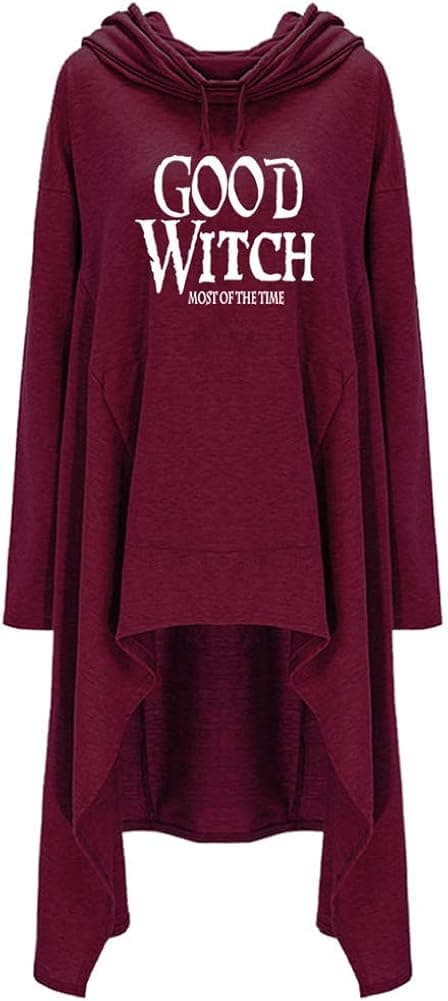Rfecccy Women's Good Witch Tunic Casual Long Sleeve Pullover Irregular Hem Hoodies