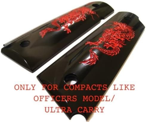 Custom COMPACT/OFFICERS "Red Dragon" Smooth High-Impact Polymer 1911 Grips in Red on Black