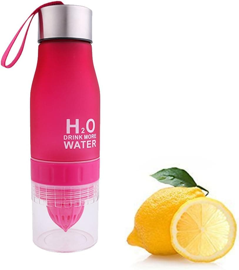H2O Lemon Fruit Infuser Water Bottle, Phroboxl 650ml Plastic Water Bottle Citrus Juicer Lemon Squeezer Cup 22oz - Leak Proof … (red)