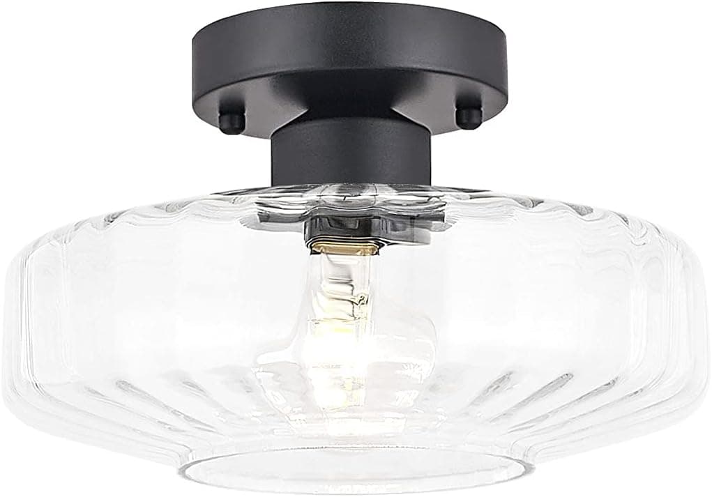 TeHenoo Modern Flush Mount Light Fixture,Textured Glass Shade,Matte Black Light Fixtures Ceiling for Living Room,Dining Room, Bedroom, Cafe, Bar, Corridor, Hallway, Entryway, Passway