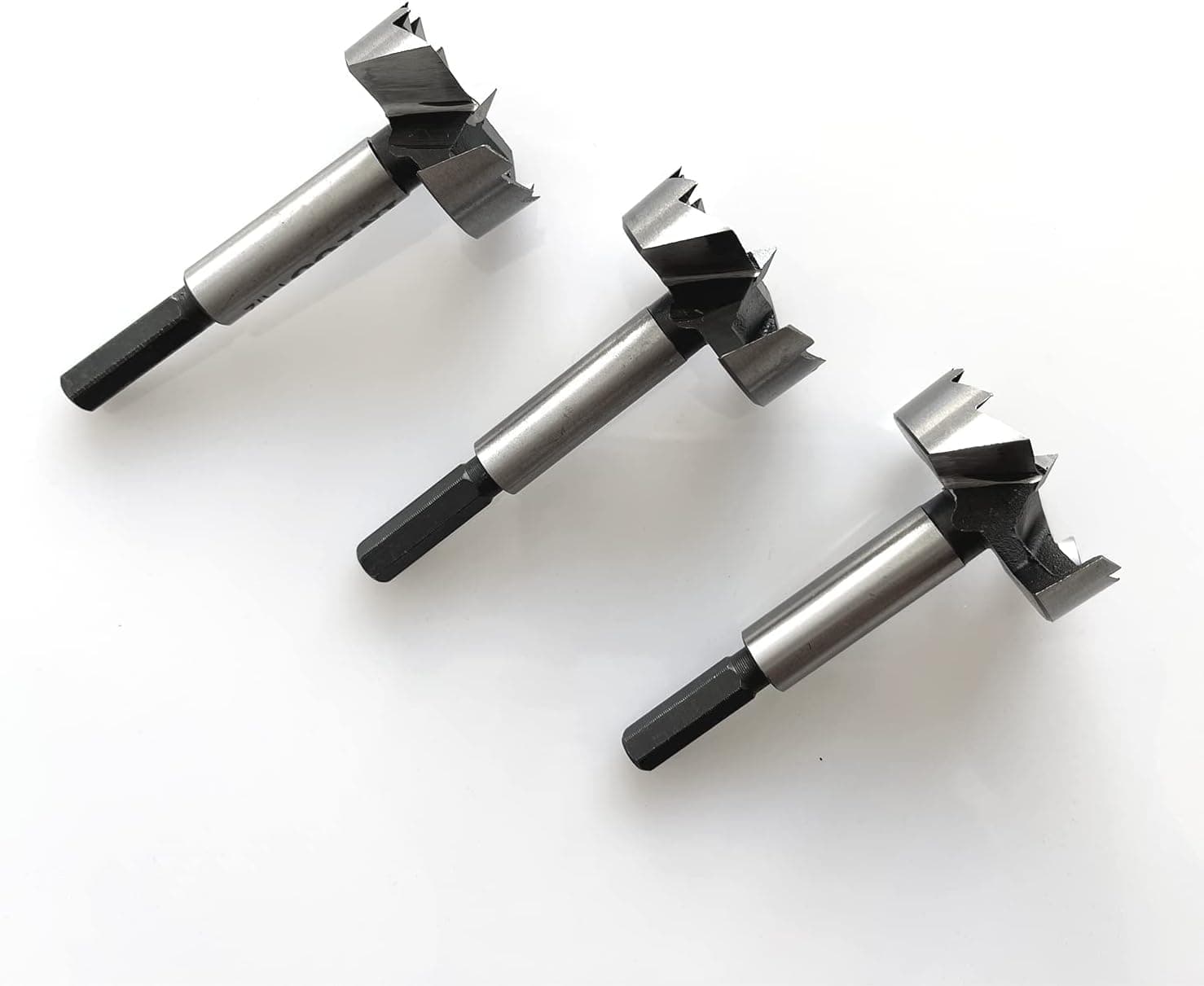 INTOO Forstner Bit Set 3Pcs Hex Shank,1-1/2",1-5/8",1-3/4" Multi Sided Shank Wood Drill Bits Se