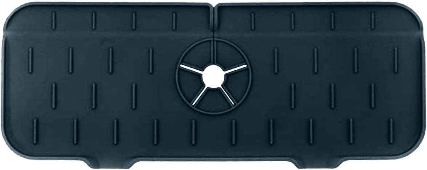 Silicone Sink Faucet Mat for Kitchen Sink Splash Guard, Bathroom Faucet Water Catcher Mat, Sink Draining Pad Behind Faucet, Drip Protector Splash Countertop Protection Rubber Drying Pad (Black)