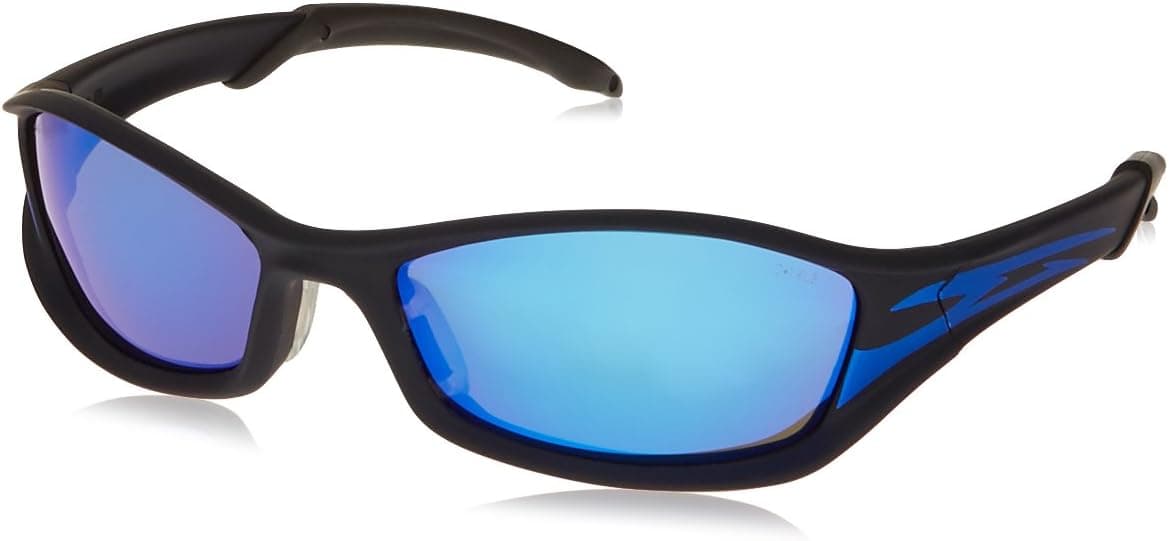 MCR Safety TB148B Tribal Hybrid Temple Design Safety Glasses with Onyx/Blue Tattoo Frame and Blue Diamond Mirror Lens