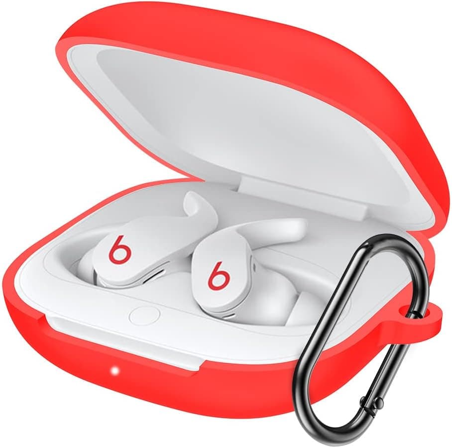 Protective case for Beats Fit Pro Earbuds, Red Beat Silicone Cover Protector with Clip - LEFXMOPHY
