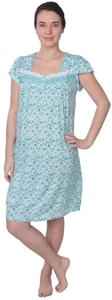 Beverly Rock Women's Cotton Blend Floral Print Short Sleeve Knit Nightgown