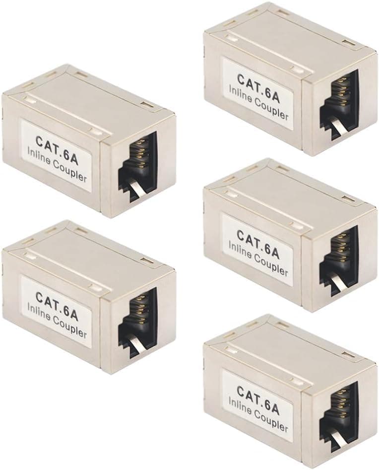 VCE 5 Pack RJ45 Shielded Metal CAT6A Female to Female in-Line Coupler