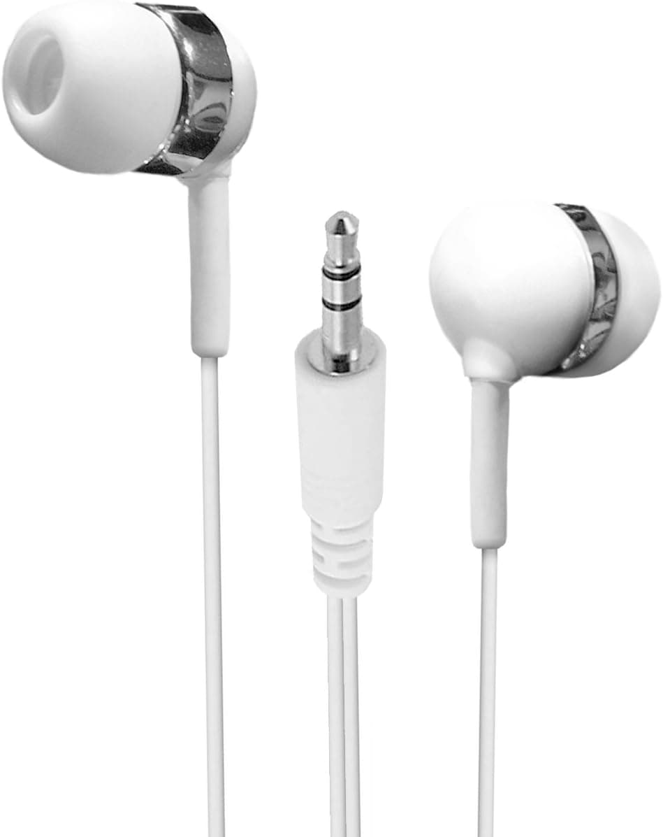 Bulk Pack of 10 Bulk White in-Ear Earbuds/Earphones with Extra Long Wire and Soft Silicone Tips.