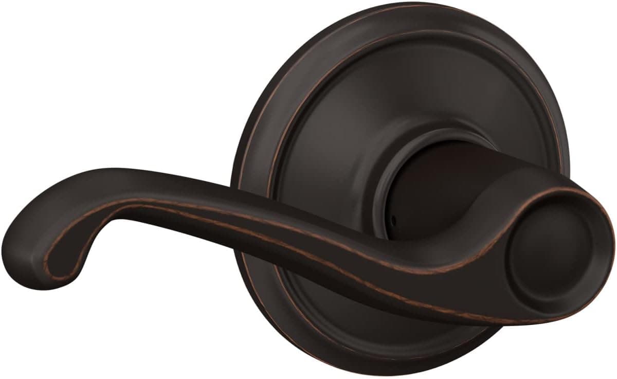 Schlage F10 FLA 716 Flair Door Lever, Hall & Closet Passage Lock, Aged Bronze