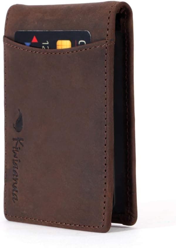 Kiwiaanaa Crazy Horse Leather Wallet – Weather-Resistant and Durable – Functional 8 Compartments Design – RFID Blocking Security – Elegant and Compact – Quick Access Smart Wallet – Money Clip