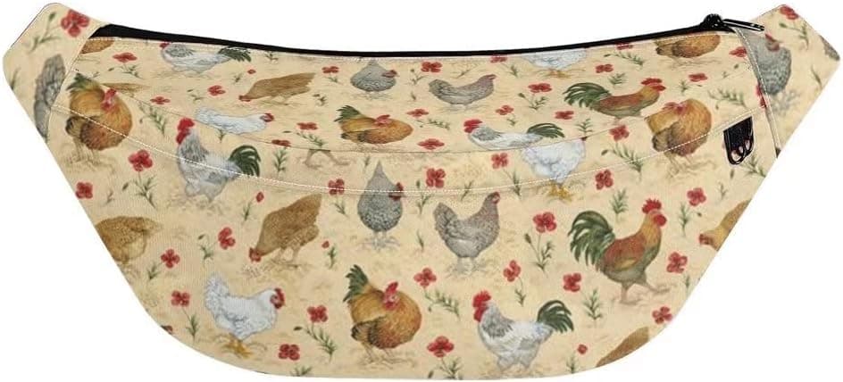 NETILGEN Chicken Print Fanny Pack for Women Men, Belt Bag with Adjustable Strap Polyester Waist Bags Suitable for Workout Sports Jogging Dog Walking